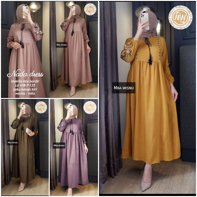 nada gamis bordir crinkle simple elegan mewah kondangan terbaru