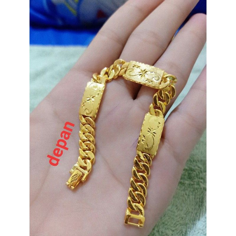 GELANG SISIK NAGA PLAT 4 PERAK 925 LAPIS MAS KUNING