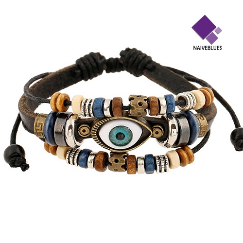 Naiveblue &gt; Gelang Tangan Handmade Adjustable Aksen Mata Turki Imitasi Untuk Unisex / Pria / Wanita