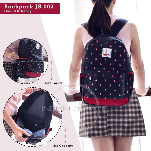 Tas Ransel import IM JS-002 Kanvas / Tas Ransel Import / Tas laptop murah / Tas Sekolah BLACK