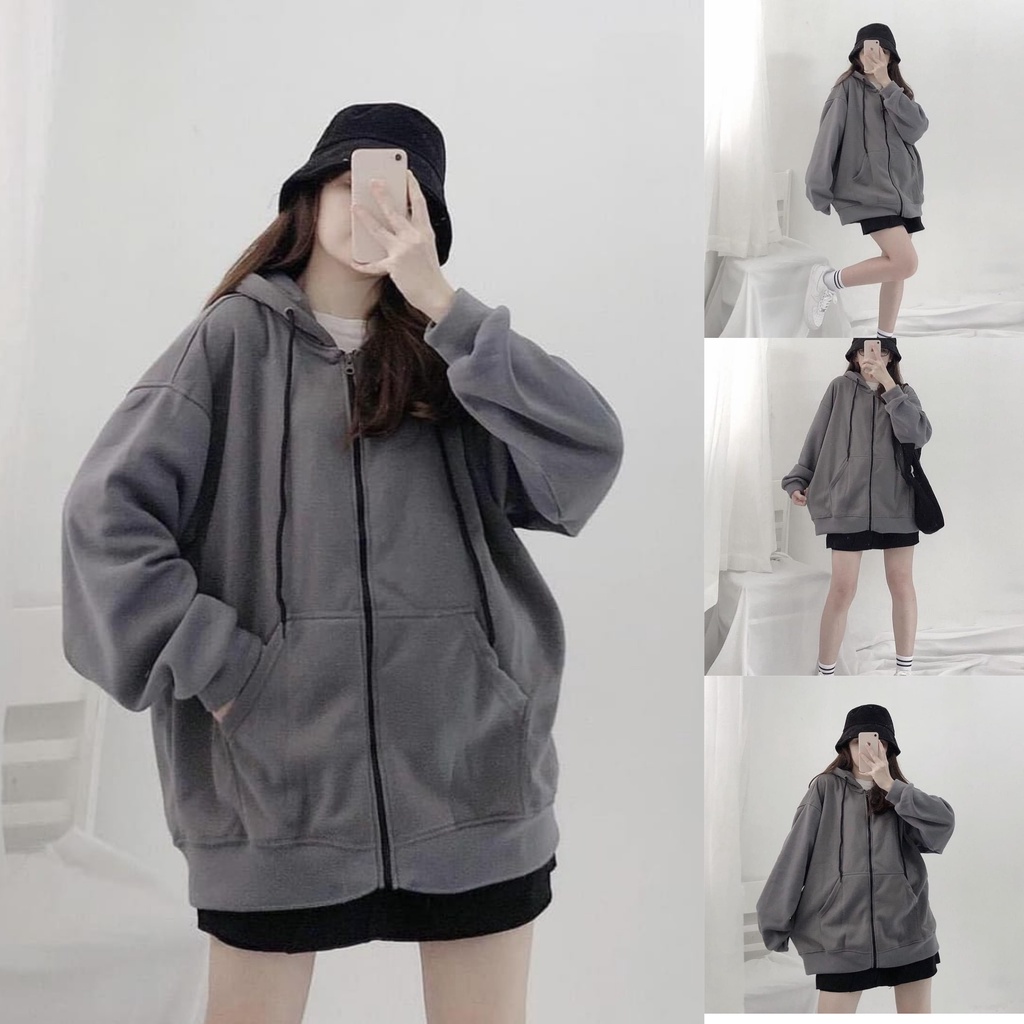 Jaket zipper Hoodie Oversize XXL Sweater Ziper Hoodie Polos Pria - wanita