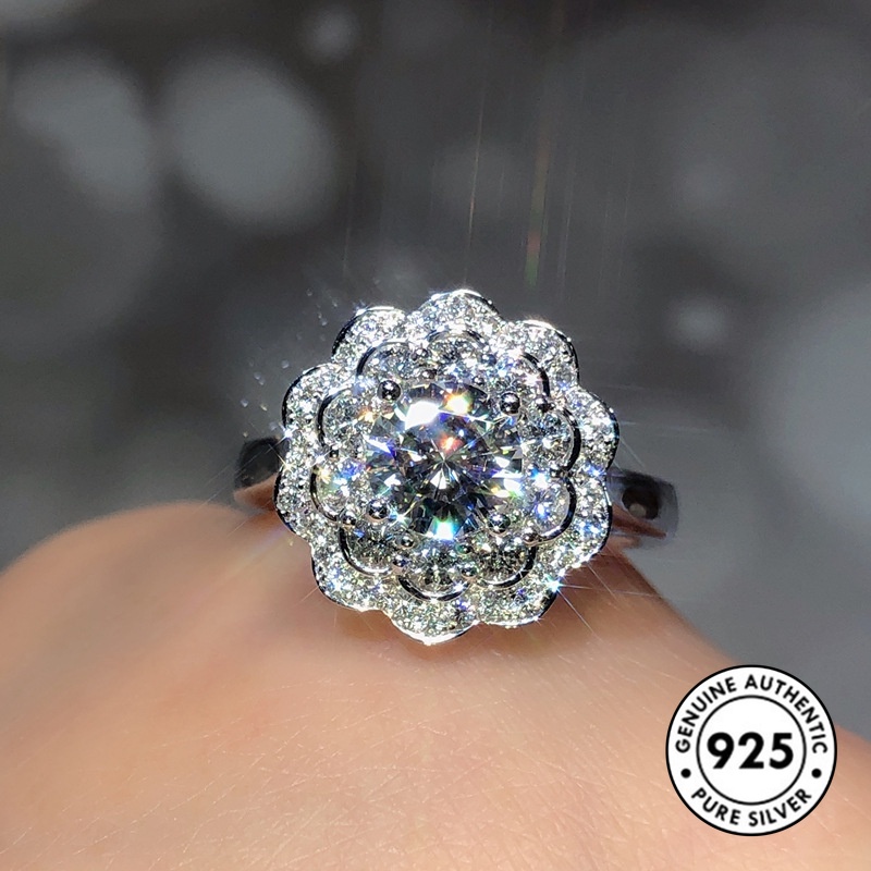 Cincin Model Terbuka Desain Bunga Bahan S925 Silver