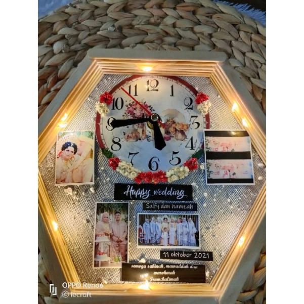 1 HARI JADI Hexa Frame include jam hidup + dried Flower Kado Pernikahan Kado Ulang Tahun Kado Wisuda Kado Ultah Kado Anniversary Kado Unik free box + lampu