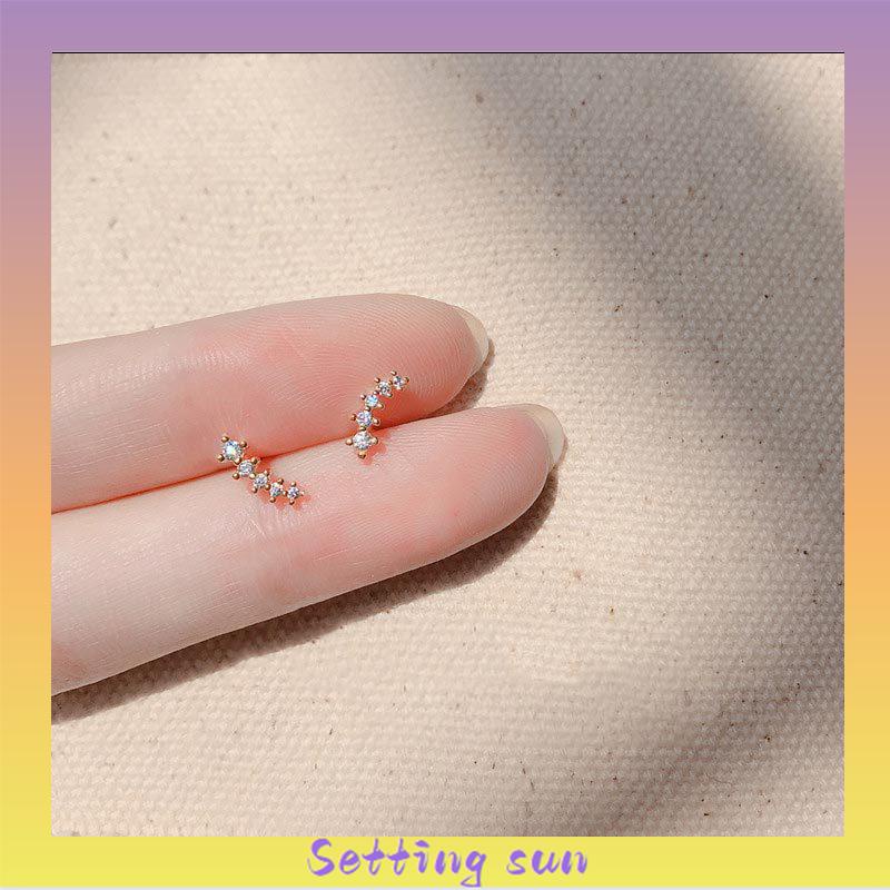 Deretan Kecil Anting-Anting Geometris Berlian Anting-Anting Zirkon Set Mikro Sederhana Anting-Anting Gandum Kecil yang Lucu TN