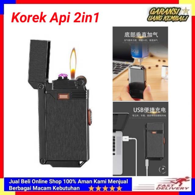 Korek Api Gas Elektrik Pulse Plasma Arc Lighter 2in1