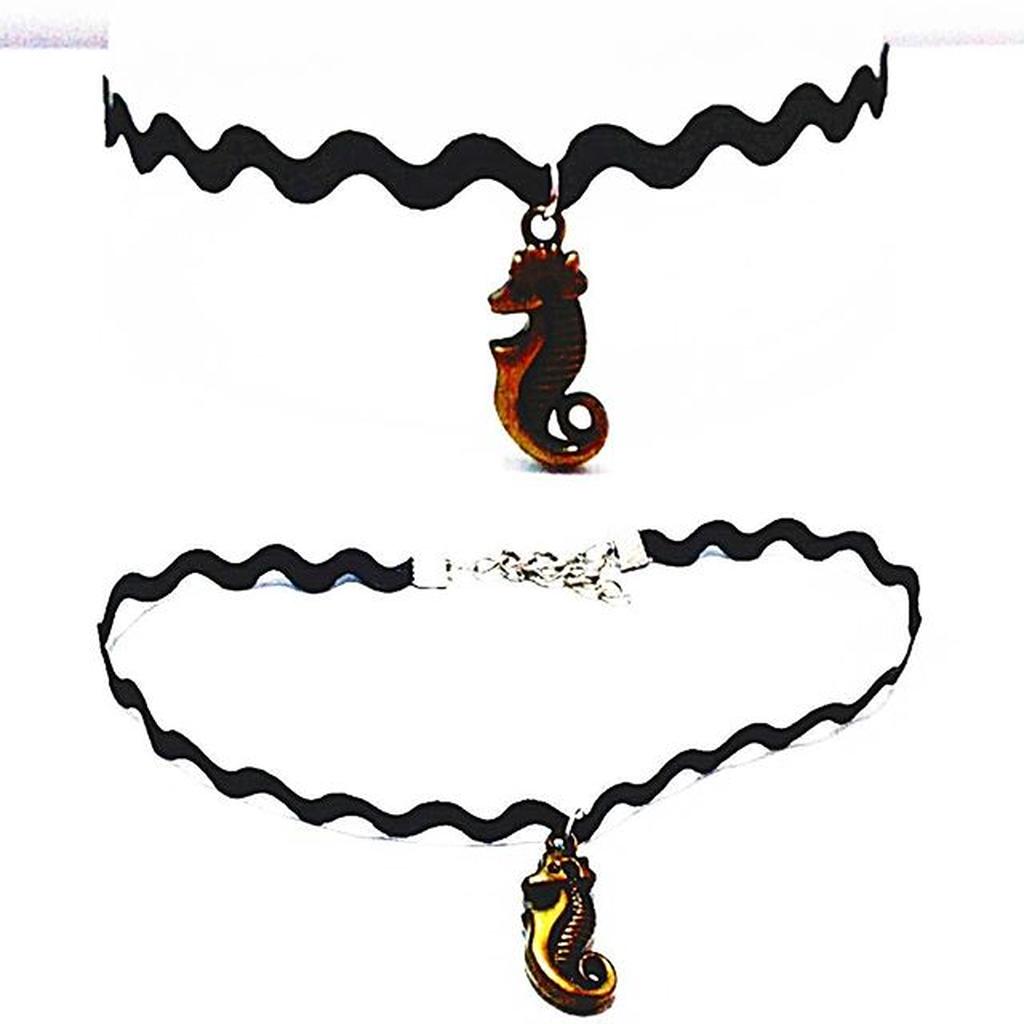 Zigzag Choker Necklace Bronze Seahorse | Kalung Handmade Black