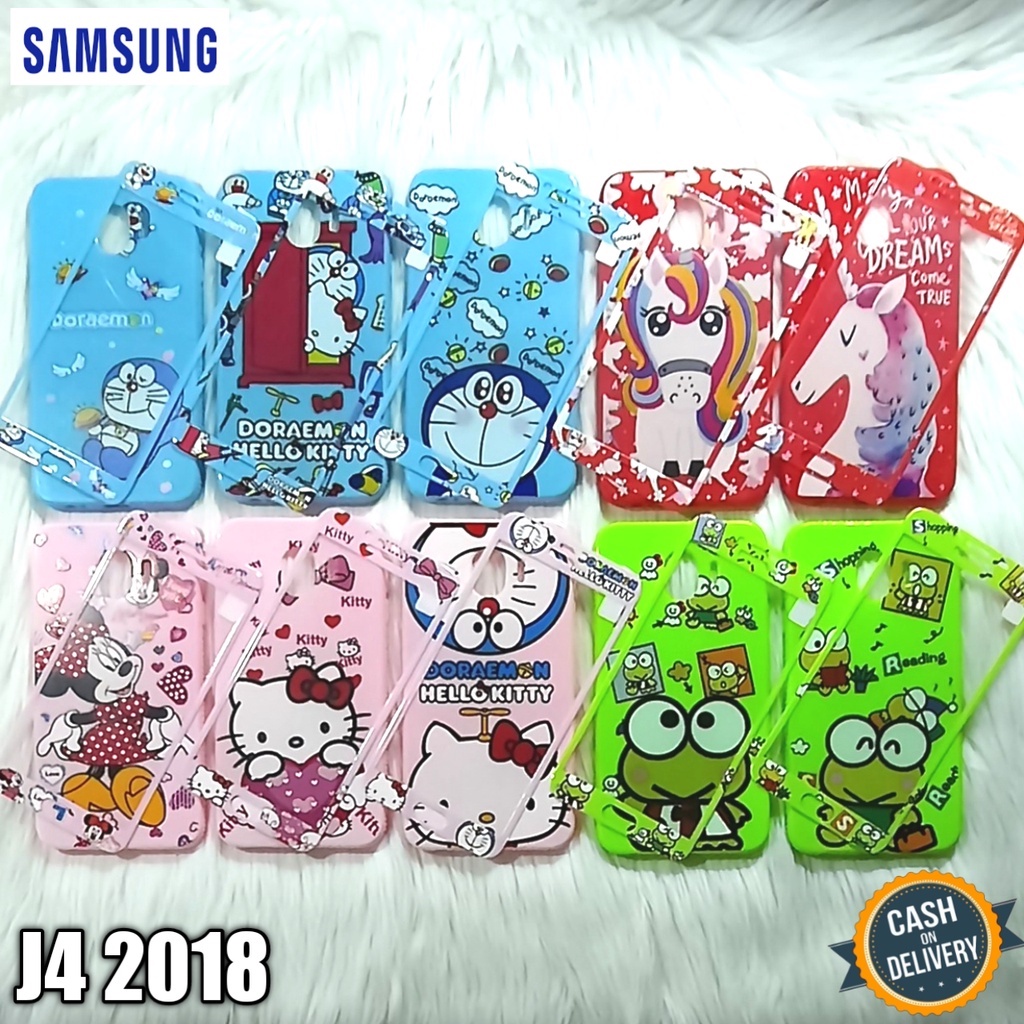 Case + Tempered Glass For Samsung J4 2018 Softcase Jelly Character