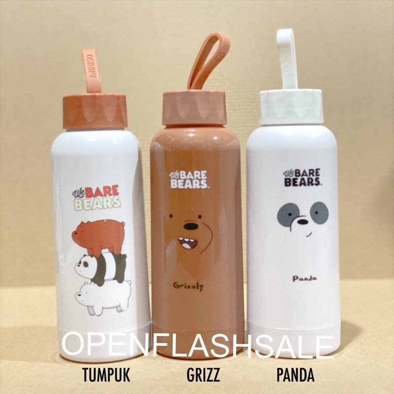 botol minum We bare bears MINISO // kaca tebal tahan panas
