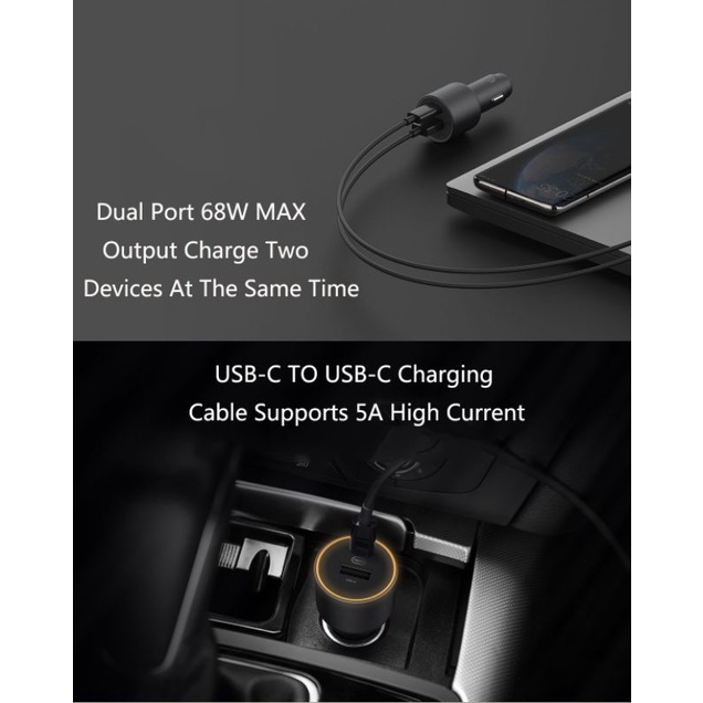 Car Charger Carger Mobil Xiaomi 100W Fast Charging 1A1C
