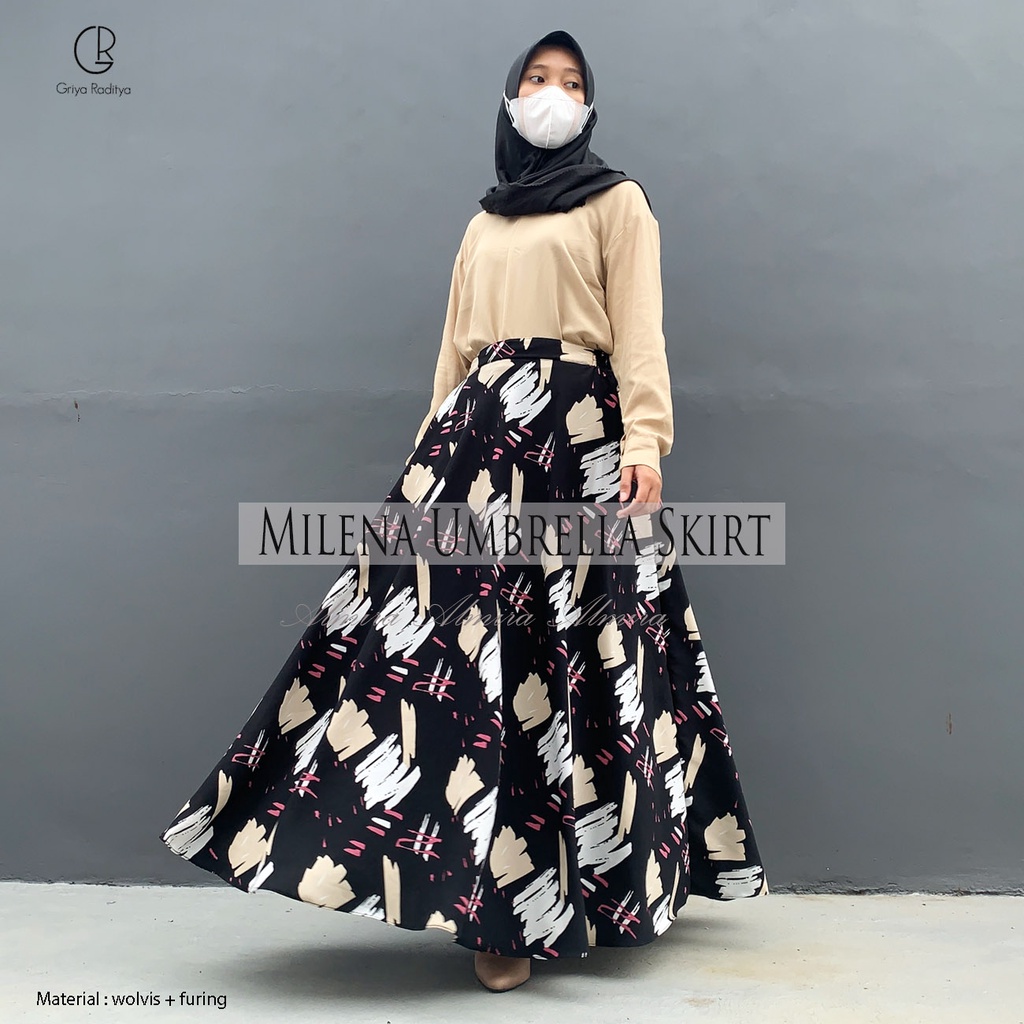 Rok Panjang Wanita Payung Muslimah Lebar  Milena Wolvis Umbrella Skirt Rok Flare Griyaraditya Almira