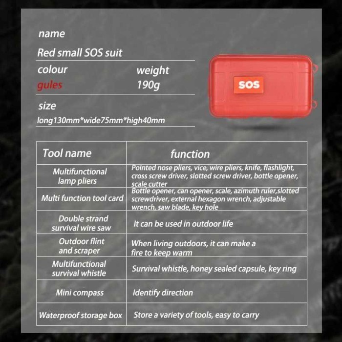 Perlengkapan SOS Emergency Survival Kit Set FervorFOX First Aid Tools