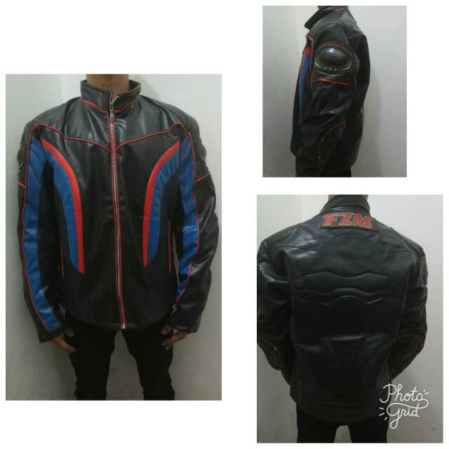 Jaket Motor // Jaket Kulit Sintesis FZM list Merah Biru