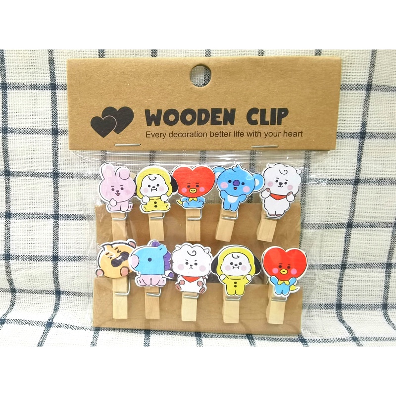 isi 10pcs/pack PENJEPIT FOTO POLAROID KAYU BTS BT21 Bahan KAYU WOODEN CLIP KPOP IDOL LUCU