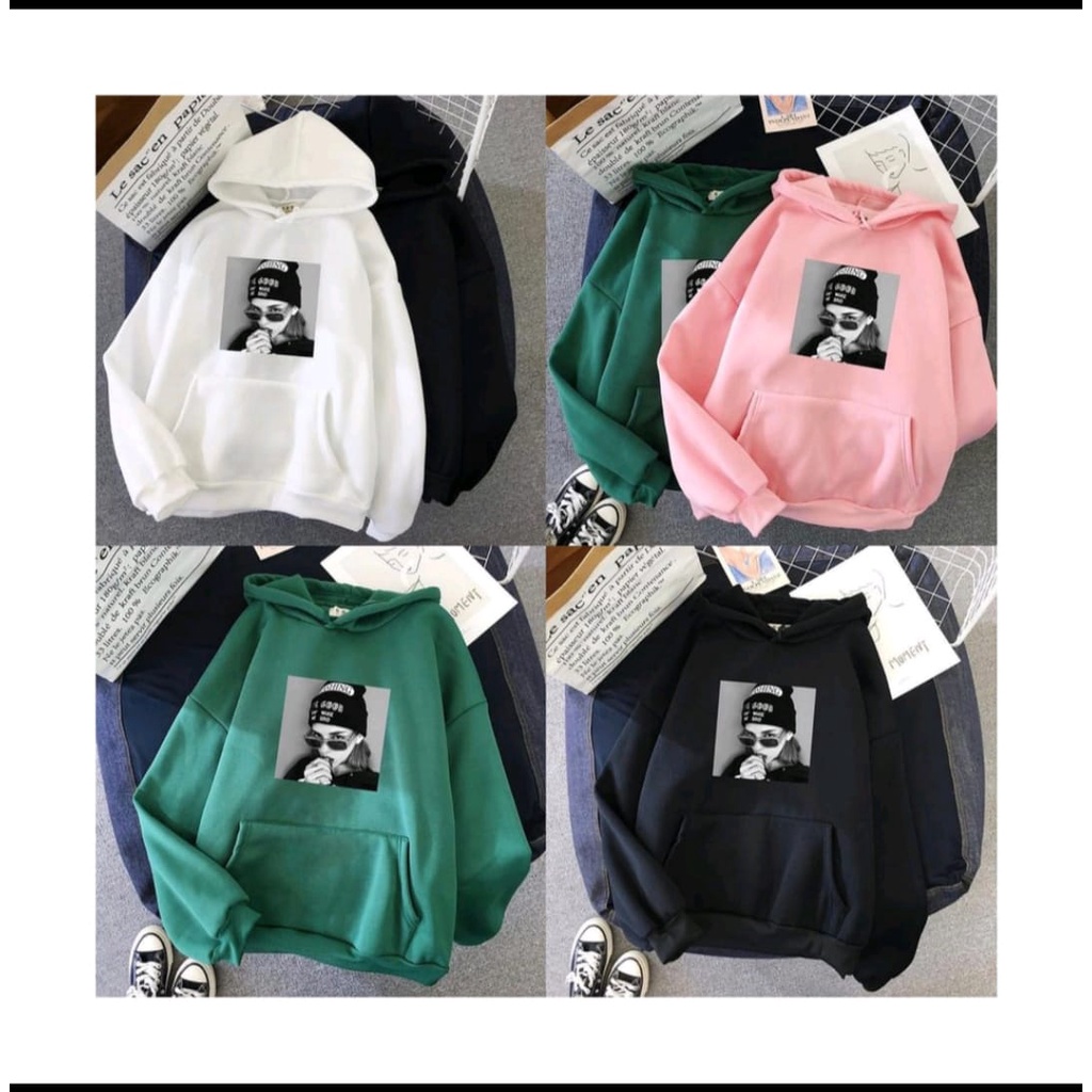 sweater wanita  - moment girl - sweater hoodie wanita - bahan fleece fit to L