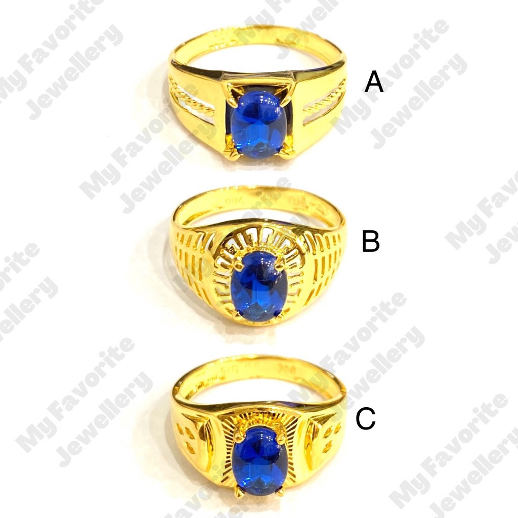 Cincin Pria Permata Biru Mewah Emas Asli Kadar 700
