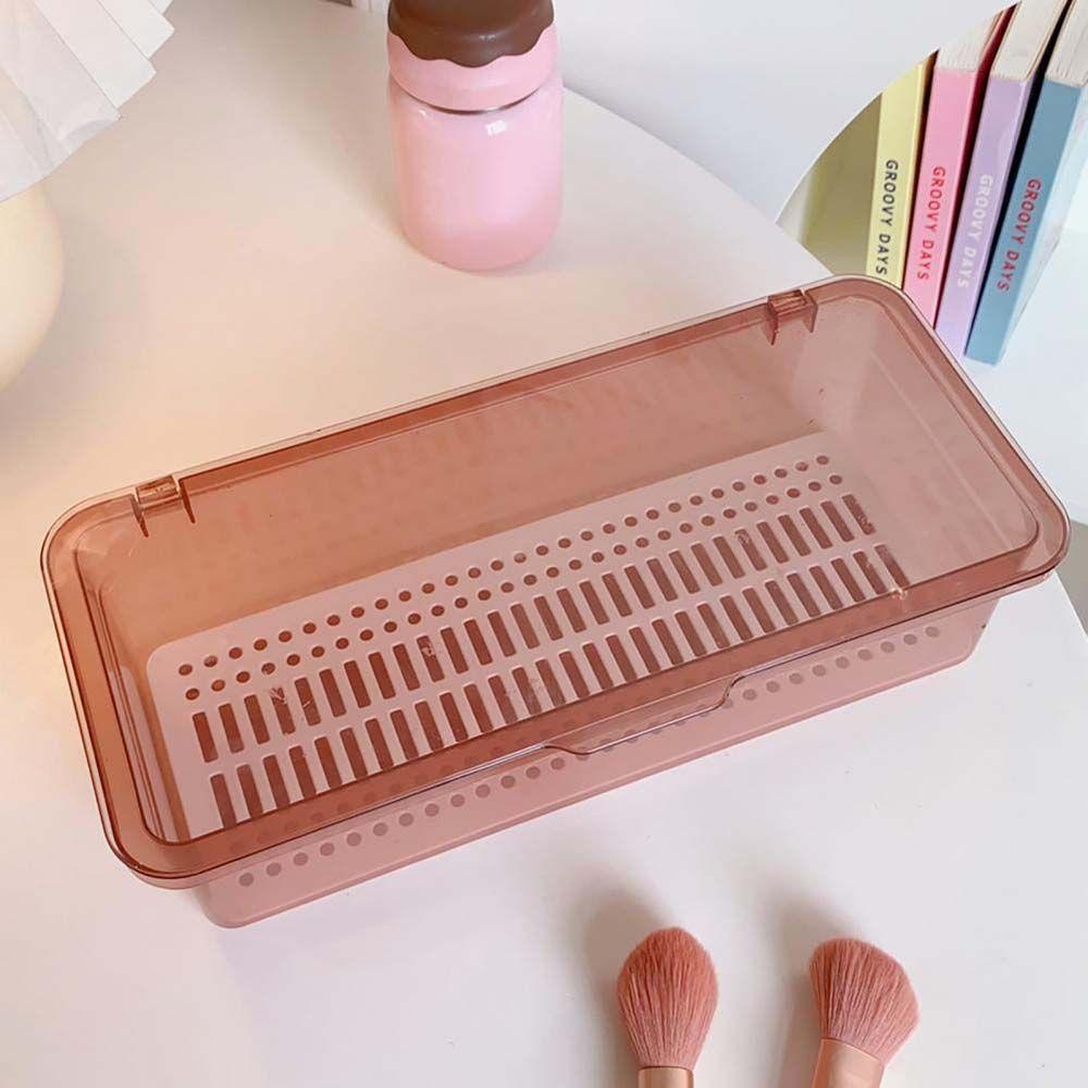 Lanfy Organizer Kosmetik Plastik Transparan Portable Kecantikan Telur Persegi Panjang Kapasitas Besar Dengan Tutup