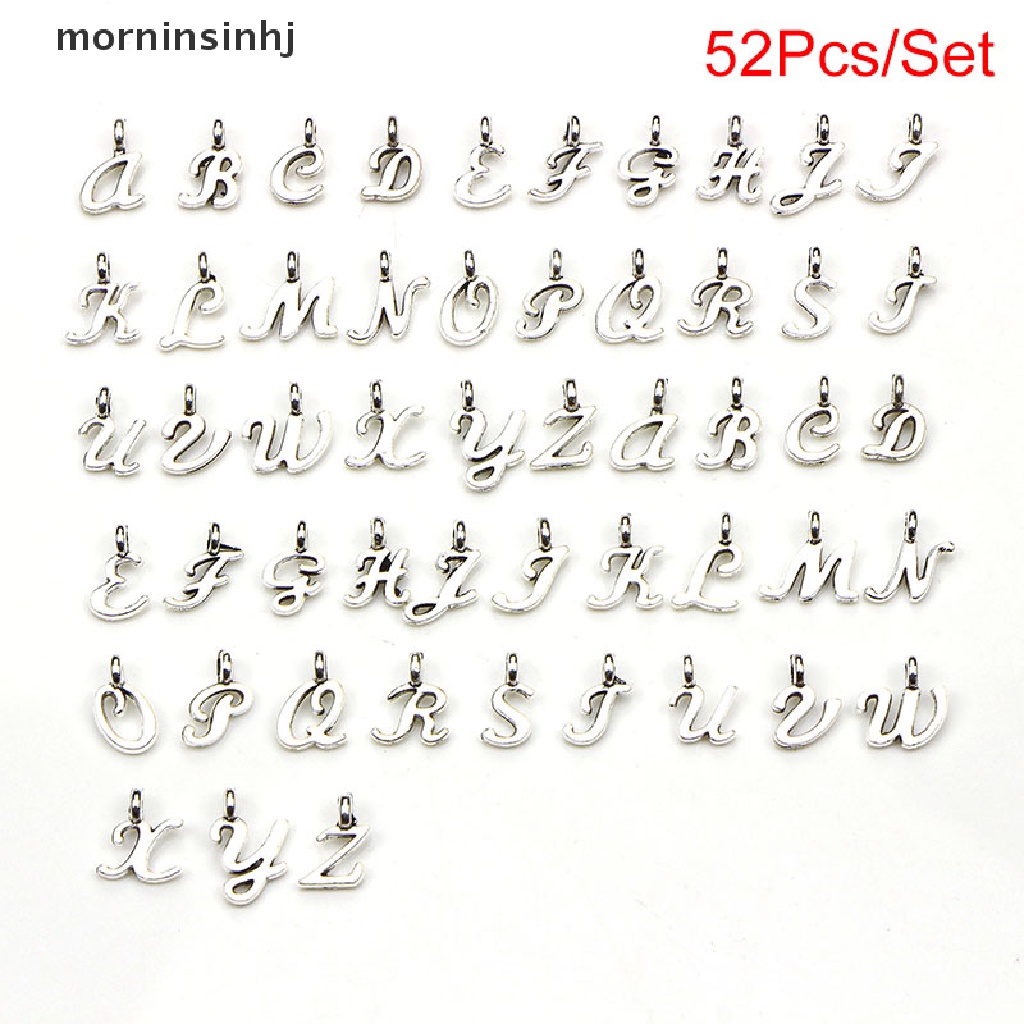 52pcs / Set Liontin Bentuk 26 Huruf A-Z Tibet Warna Silver Untuk Perhiasan Diy