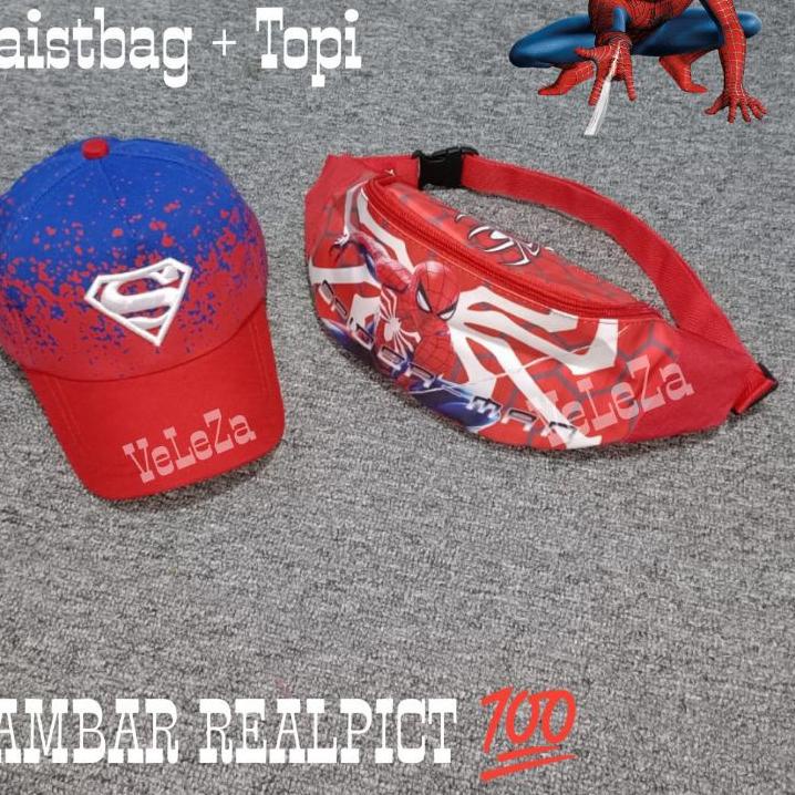 Waistbag anak karakter spiderman 2in1 - Waistbag + topi