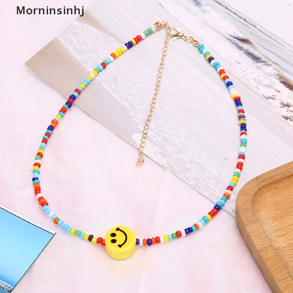 Mornin Bohemia Manik-Manik Warna-Warni Wajah Senyum Liontin Choker Kalung Klavikula Perhiasan Hadiah id