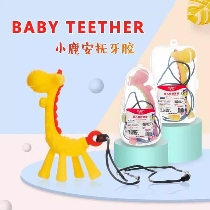 Teether Giraffe Box + Rope / Giraffe Teether / Gigitan Bayi Giraffe - Merah Muda