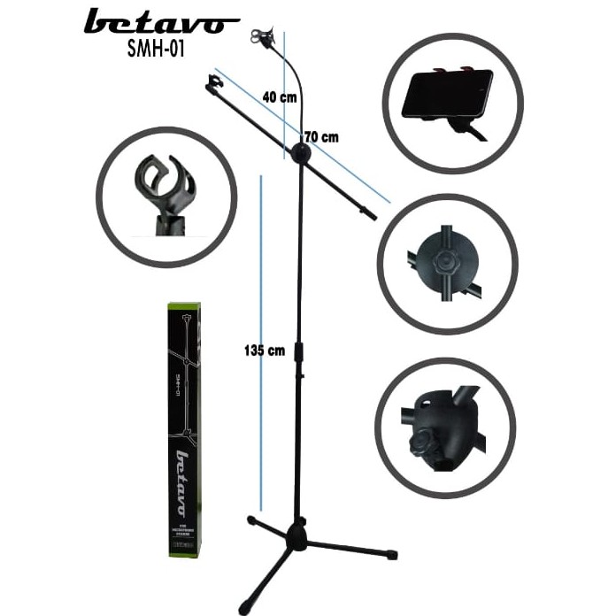 MIC STAND Tripod Tiang with HOLDER HP Handphone BETAVO SMH-01 BESI Lentur TERBAIK Smule youtube