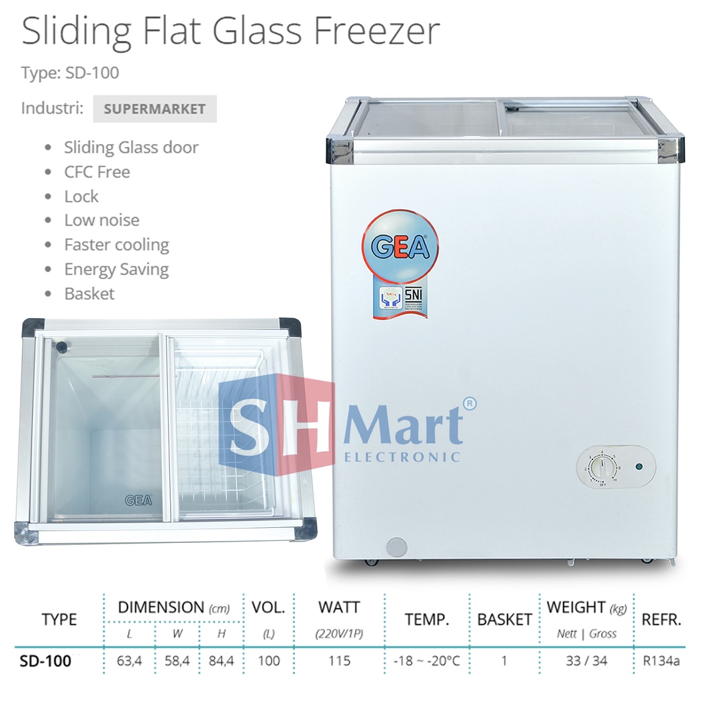 CHEST FREEZER GEA SLIDING KACA FREEZER BOX SD-100 / SD-103 / SD-186 GARANSI RESMI (MEDAN)