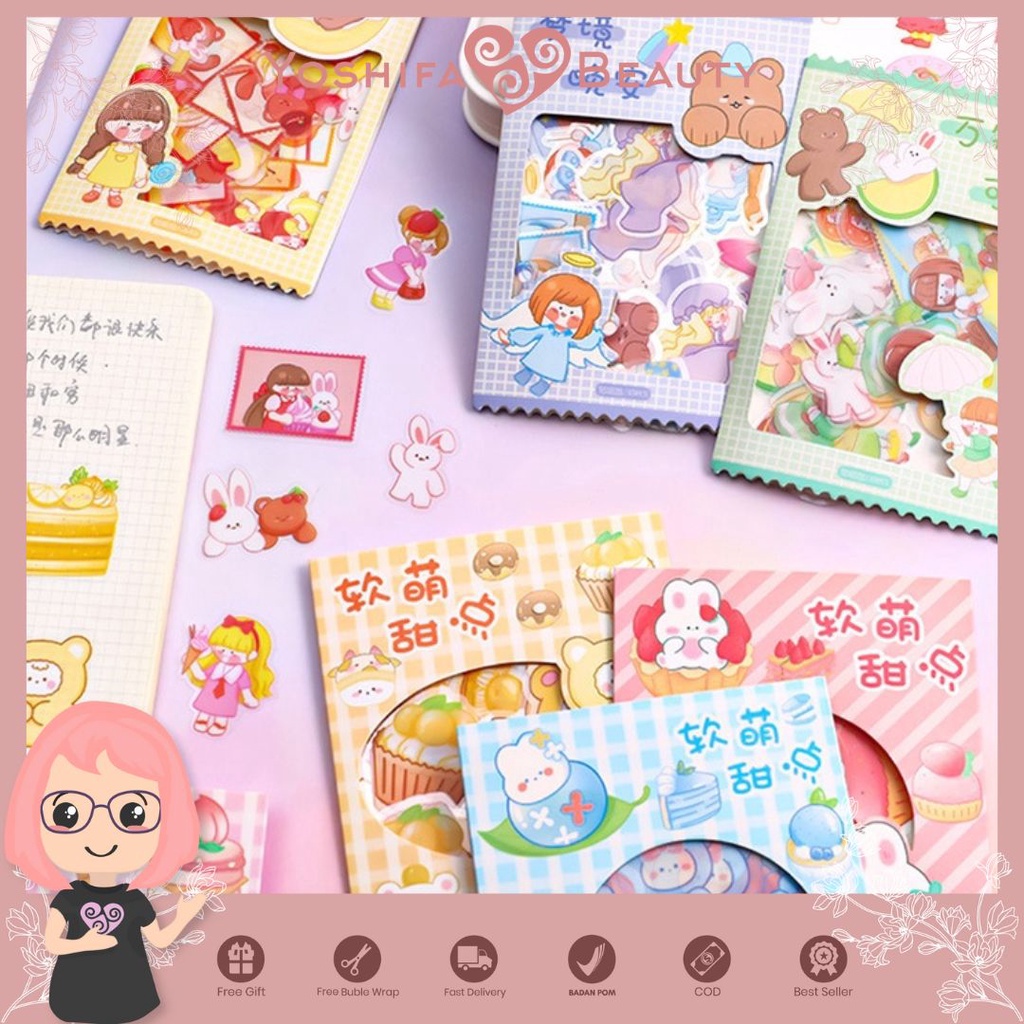 45 Pcs Sticker Bear and Bunny  Cute Girl | Stiker Beruang dan Kelinci Lucu Imut Deco Sticker Planner DIY Scrapbook Stiker