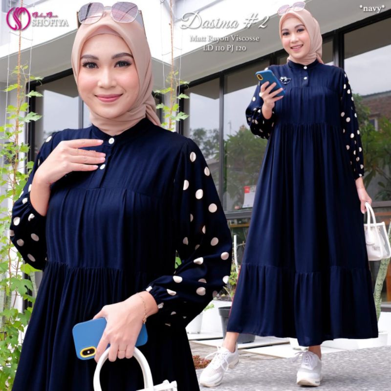 Dasima Midi Dress | Dasima Gamis | Gamis Busui | Gamis Polkadot | Gamis Rayon Adem | Dasima by Shofi