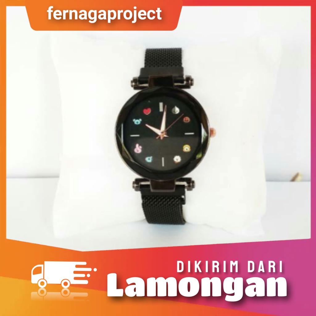 JAM TANGAN BT21 BLACK JAM TANGAN BTS MURAH FASHION WANITA KPOP STYLE TERBARU