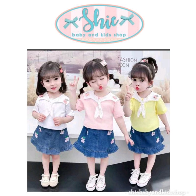 setelan anak perempuan korean style baju kerah anak