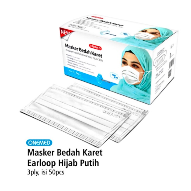 Masker Hijab Putih Masker Jilbab Putih OneMed box 50pcs Masker Medis