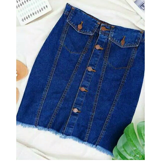  ROK  JEANS  PENDEK  MINI SKIRT BUTTON JEANS  Shopee  Indonesia