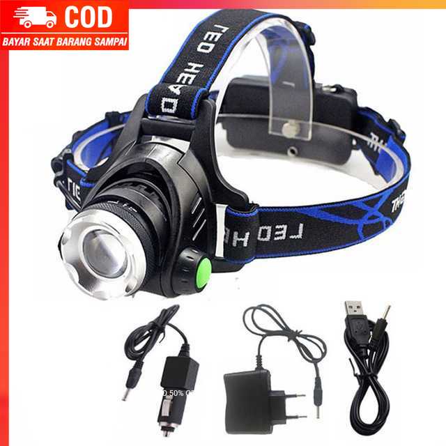 (100% BARANG ORI) High Power Headlamp LED Cree XML T6 + Charger - 568D