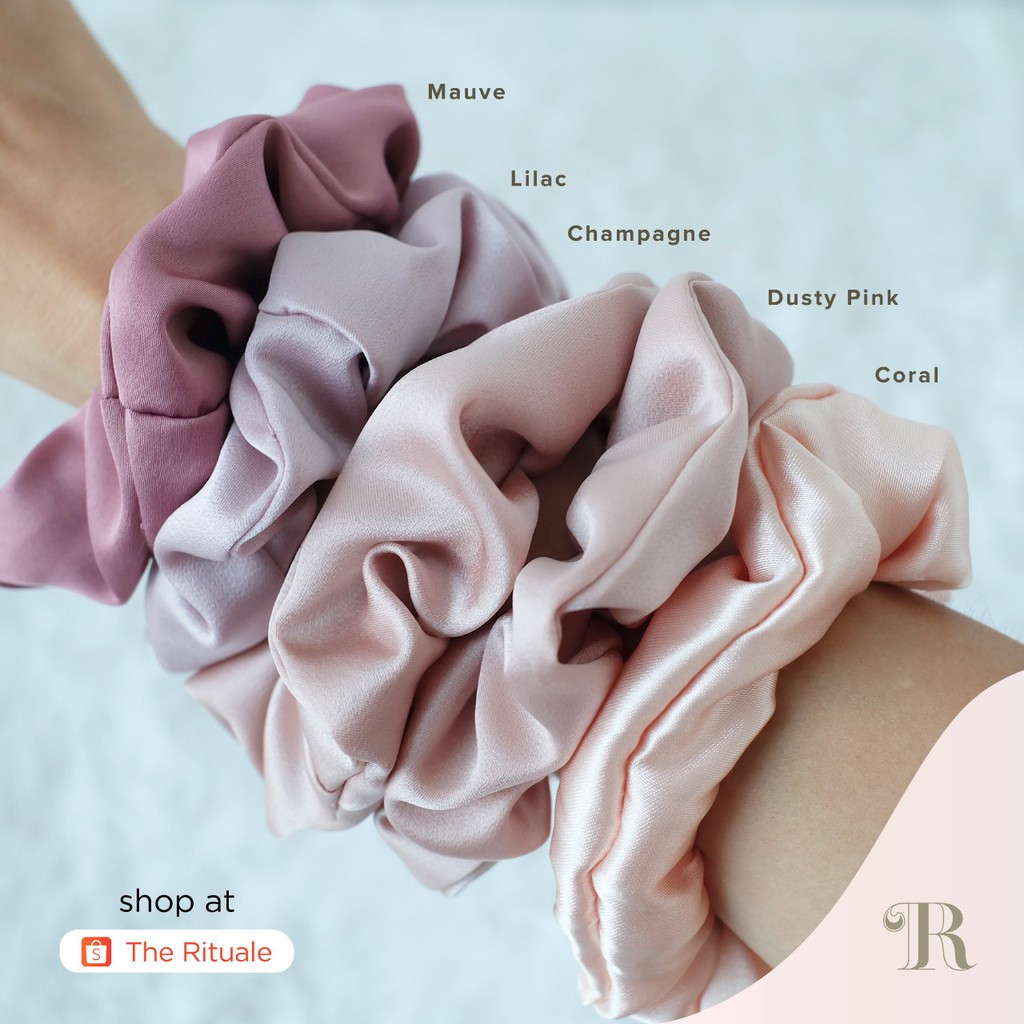 Scrunchies Premium Satin Silk MAXI The Rituale | Ikat Rambut Kuncir Hijab Cepol | Anti Rontok Pusing-4