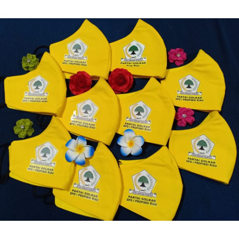 masker kain Golkar plus nama 3ply minimal 3 pcs