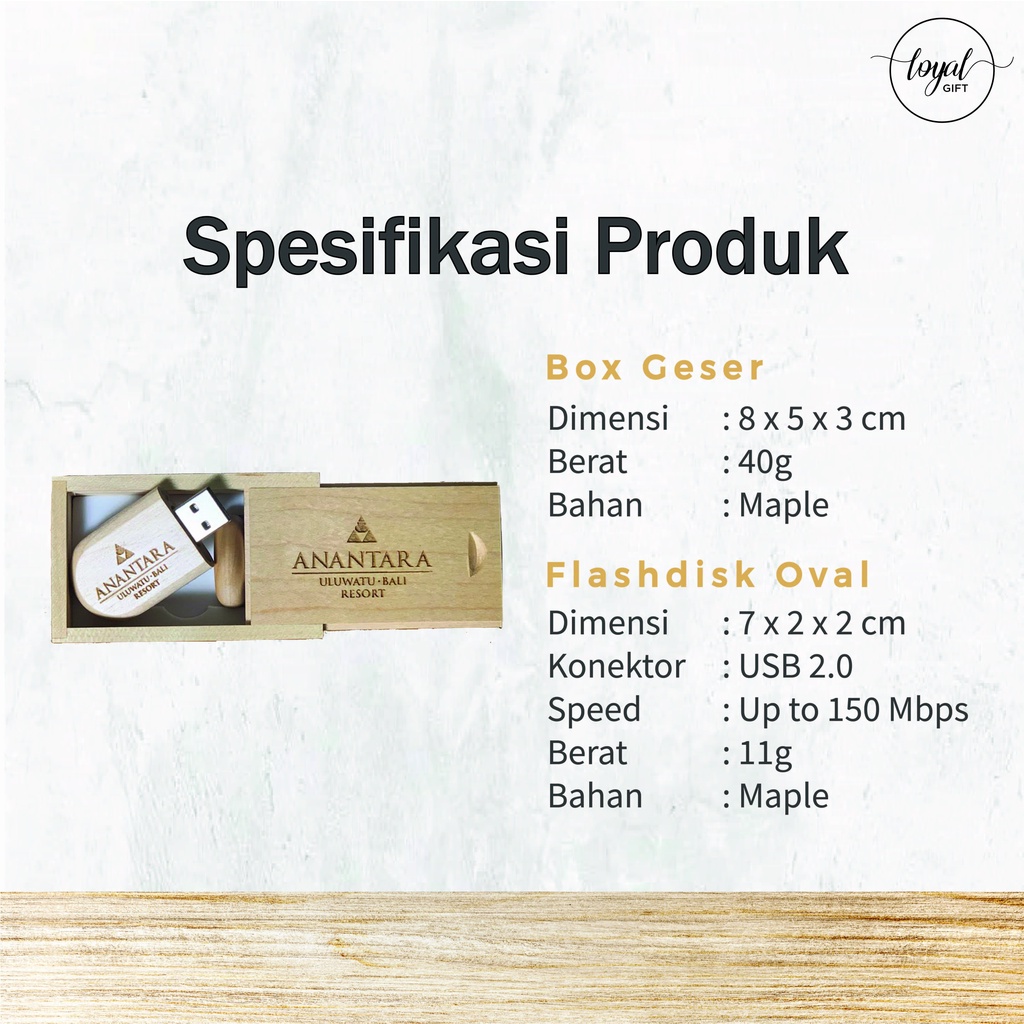 USB Flashdisk Kayu Oval + Box Geser - GARANSI GANTI BARU