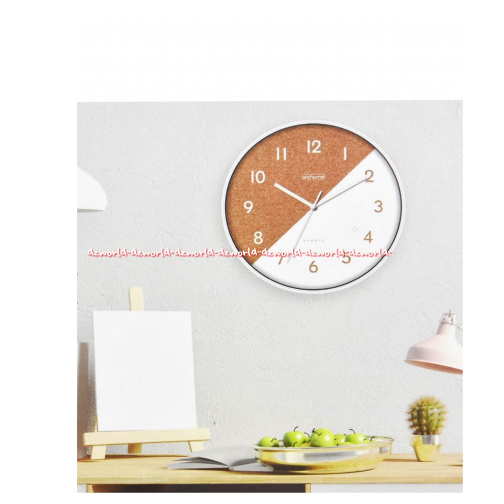 Arthome Wall Clock Wood 35cm Jam Dinding Bulat Coklat Putih Art home