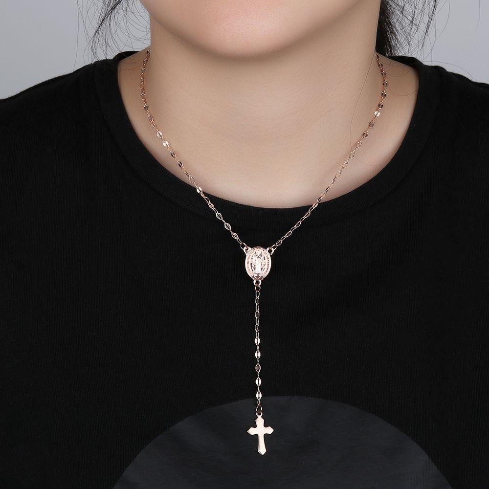 Solighter Salib Kalung Fashion Perhiasan Hadiah Rose Gold Perak The Virgin Mary