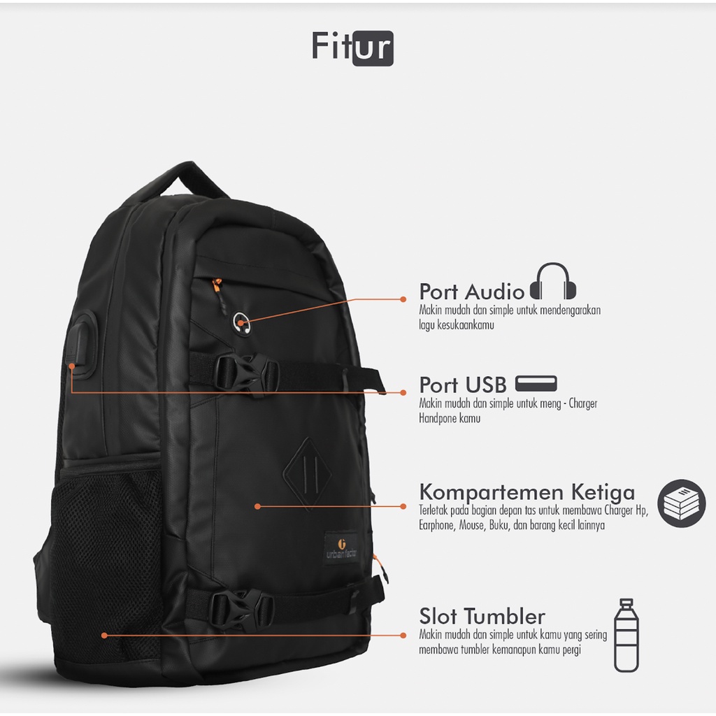 STRONG FIGHTER BLACK |ManNeedMe x URBAN| Tas Ransel Pria Tas Backpack ORIGINAL