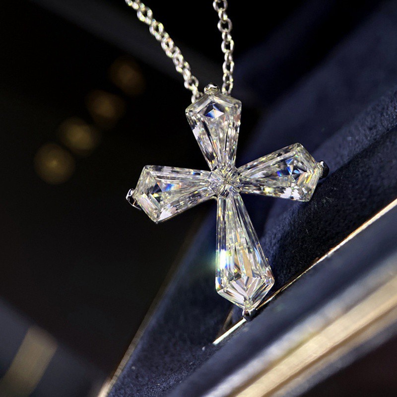 100% 925 Sterling Silver Sparkling High Carbon Diamond Cross Pendant Necklace For Women Wedding Party Fine Jewery Gifts|Pendants