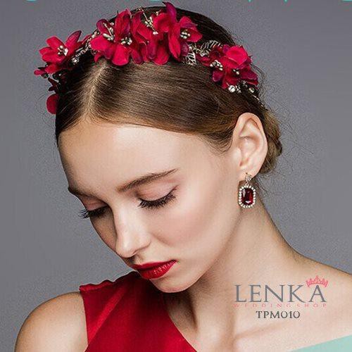 [SIAP KIRIM] AKSESORIS RAMBUT TIARA PENGANTIN PESTA WEDDING MERAH TPM010