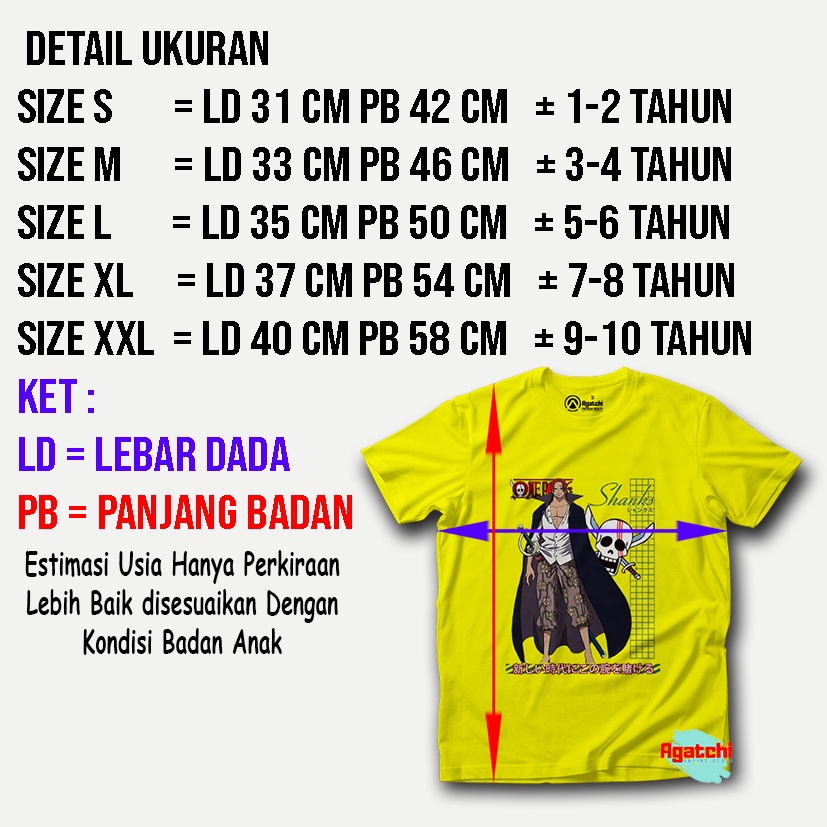 Kaos Atasan Anak Laki - Laki Motif Akagami Shank - One Piece