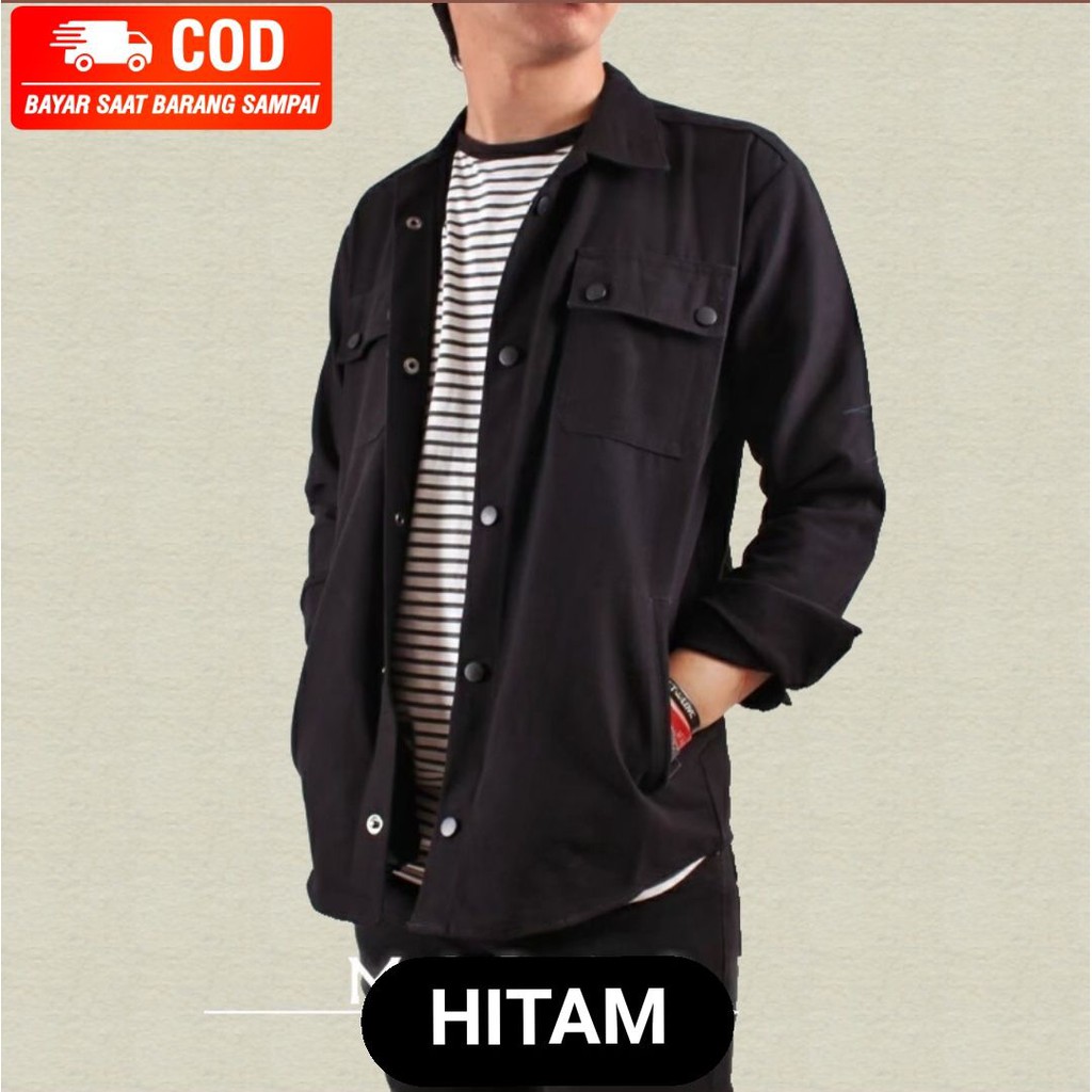 PALE JEANS Jaket Semi Parka Pria / Trucker Jacket Original Distro / Jaket Casual Pria Kancing HITAM.