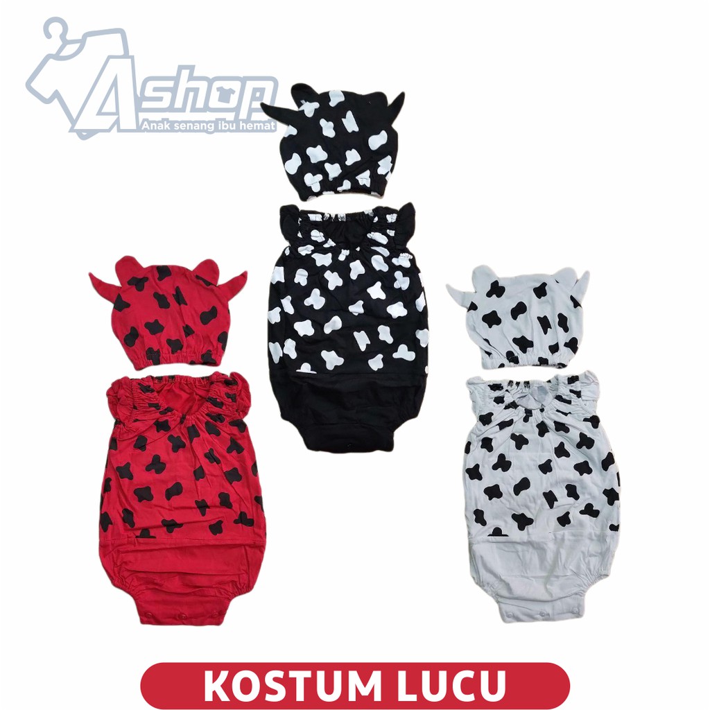 Jumper Bayi Kostum Motif Sapi Plus Topi