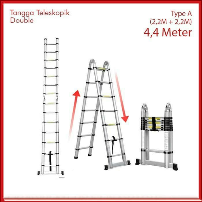 Tangga Aluminium Tangga Teleskopik Double Tangga Lipat A 2.2 + 2.2 Tangga Aluminium 4.4m