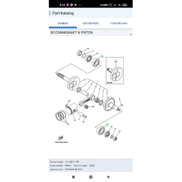 BEARING LAHAR MESIN SET F1ZR ORIGINAL