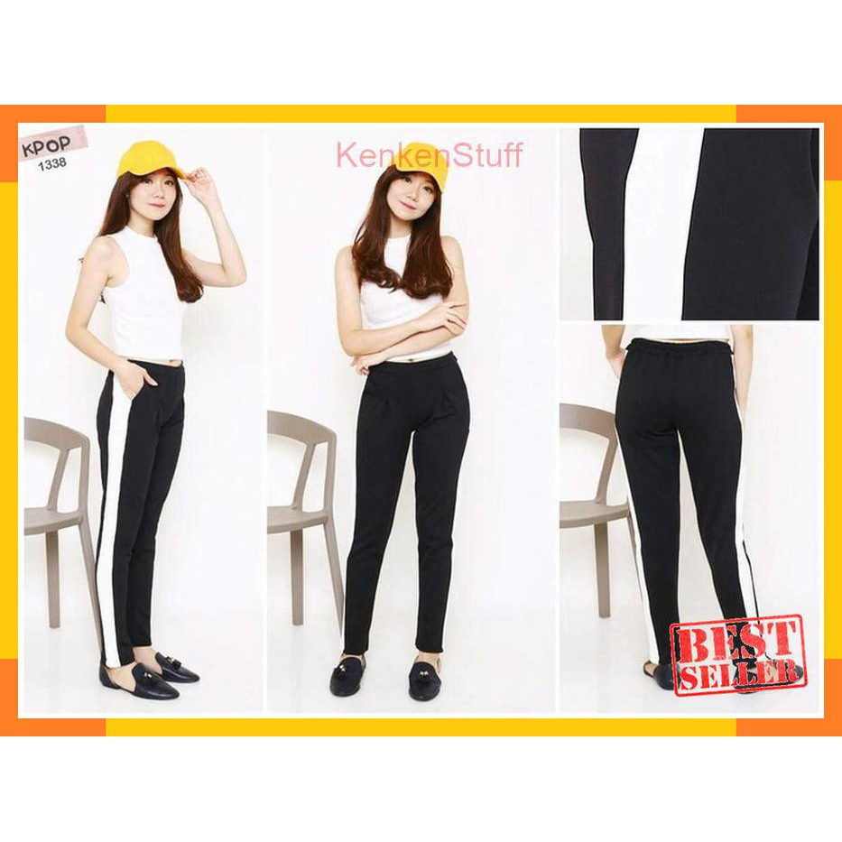 scuba pants side stripes / harem pants list putih