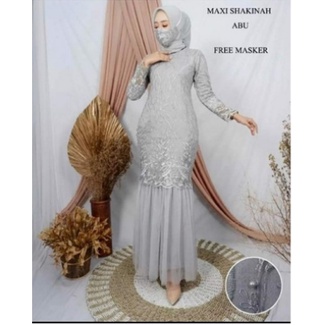 Baju Dress Pesta Muslimah Gamis Pesta Duyung Elegan dress Brukat Trend 2022 Dress Sakinah Duyung Bru