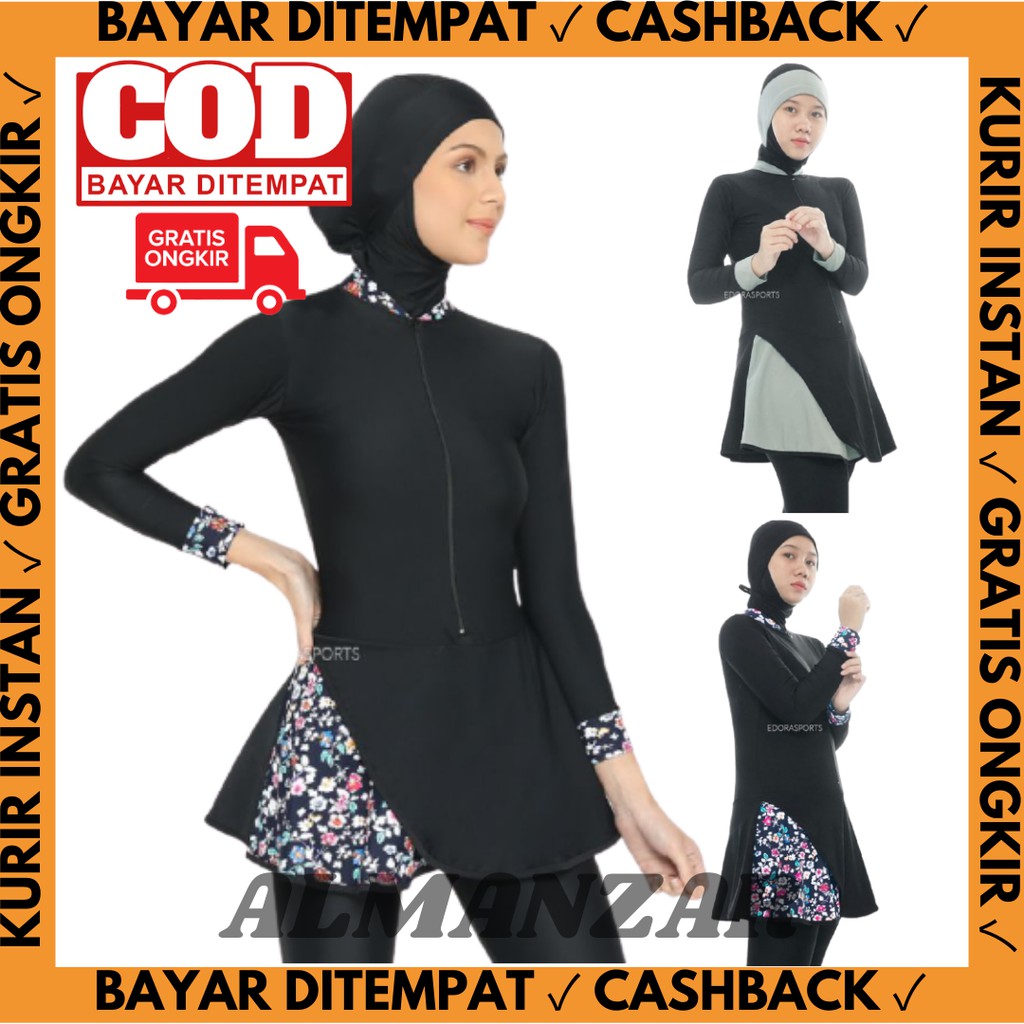 Edorasports Nadea Original Setelan Baju Pakaian Renang Swimwear Hijab Wanita Muslimah Dewasa Syari