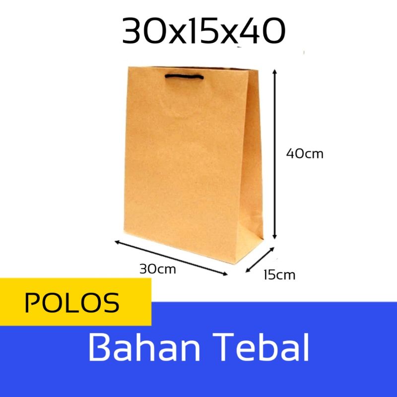 

Paper Bag Coklat Polos Custom Kado Bahan Tebal Ukuran 30x15x40